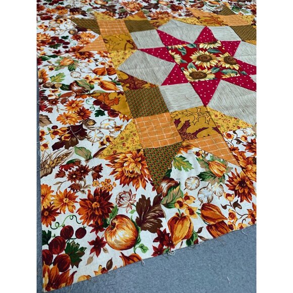 Handmade Autumn Quilt Star Block Floral & Patchwork Design 20"x20" - Picture 2 of 6